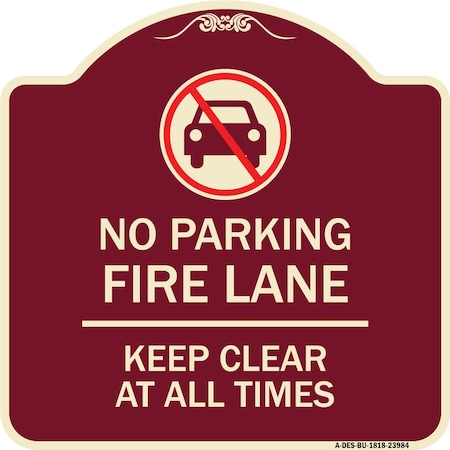 Designer Series Fire Lane Keep Clear, Burgundy Heavy-Gauge Aluminum Architectural Sign